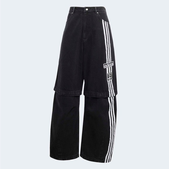 adidas Denim - 2 in 1 Adidas Black Pants/Shorts Shorts with White Triple Stripes